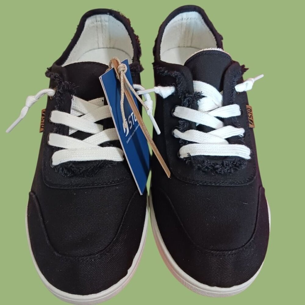 STQ Womens Black/Wht Canvas Slip-On Sneakers Size 8.5